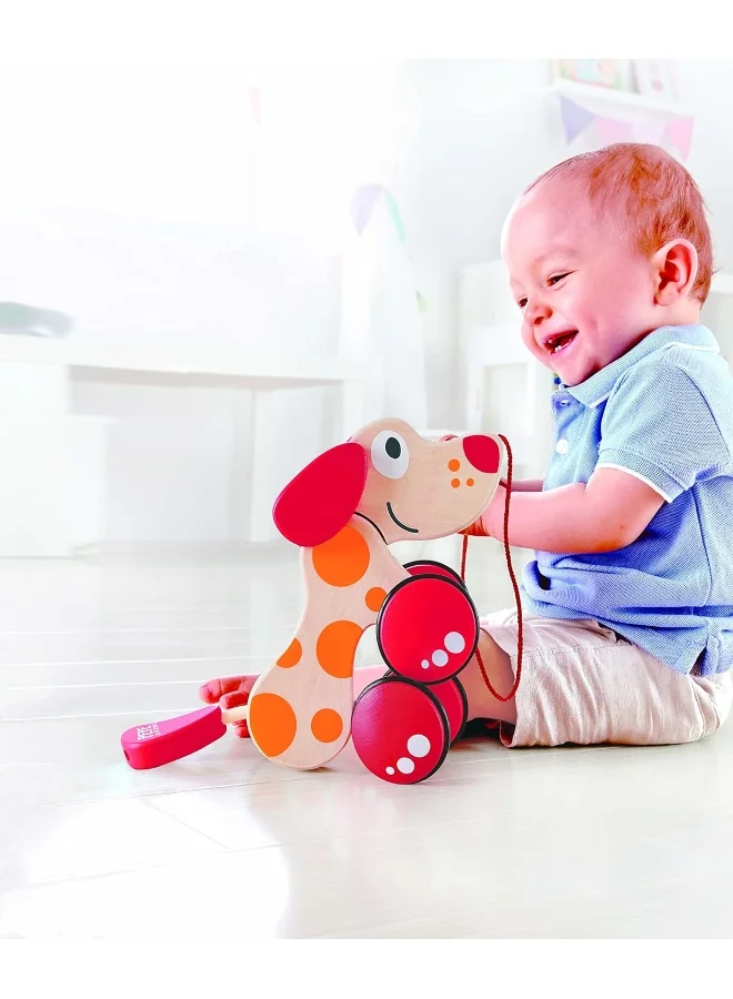 Hape Walk-A-Long Puppy Wooden Pull Toy For Toddlers | Sit, Stand, Roll | Award-Winning Toy With Rubber Wheels | Promotes Fine Motor Skills, Creativity, And Storytelling | Durable And Imaginative Play