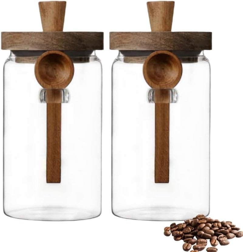 ANSQU 2 Pack Glass Jars with Wooden Lids & Spoons, 34oz Food Storage Containers Coffee Jar Coffee Grounds Container, Food Storage Canister - Image 1
