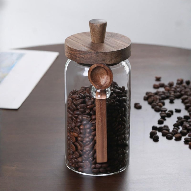 ANSQU 2 Pack Glass Jars with Wooden Lids & Spoons, 34oz Food Storage Containers Coffee Jar Coffee Grounds Container, Food Storage Canister - Image 2
