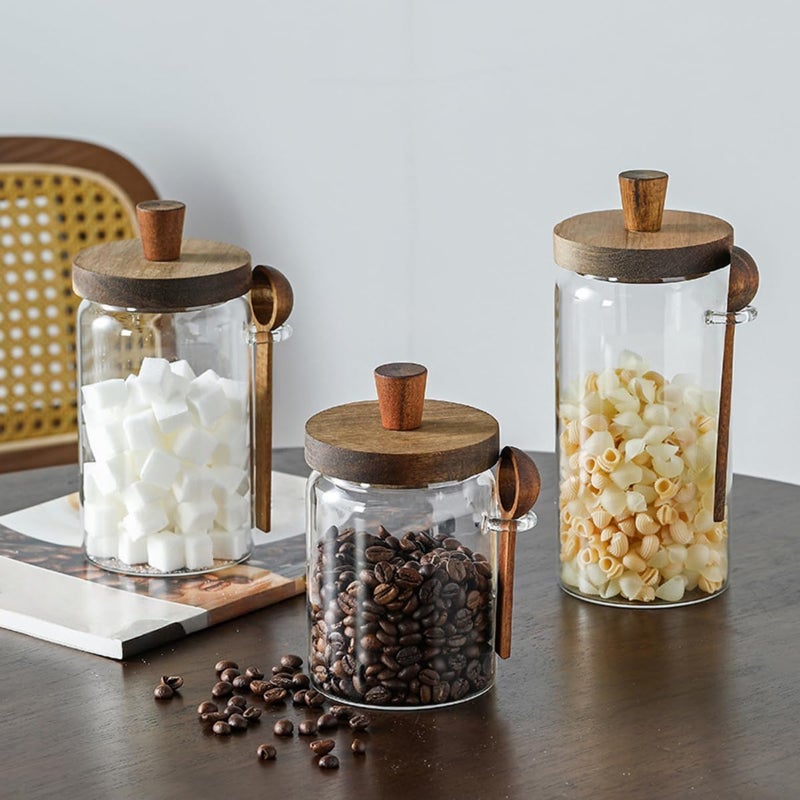 ANSQU 2 Pack Glass Jars with Wooden Lids & Spoons, 34oz Food Storage Containers Coffee Jar Coffee Grounds Container, Food Storage Canister - Image 4