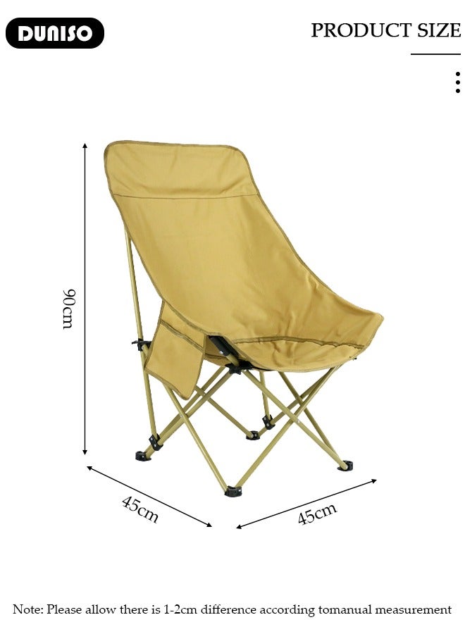 DUNISO كرسي تخييم قابل للطي بظهر مرتفع، كرسي شاطئ خفيف الوزن مع جيب للهاتف، كرسي استرخاء خارجي مع حقيبة حمل، كرسي قابل للطي للتخييم، كرسي ترفيهي للسفر، المشي، الصيد، الشاطئ - Image 4
