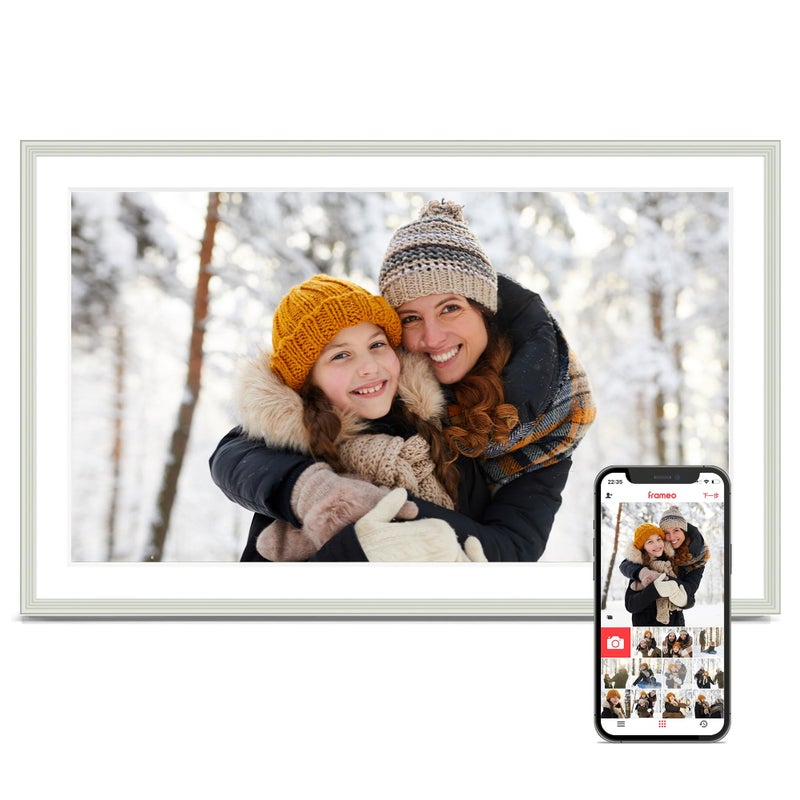 إطار صور رقمي 156 بوصة إطارو إطار رقمي واي فاي 1920x1080 IPS FHD شاشة تعمل باللمس 32 جيجابايت مثبت على الطاولة أو الحائط مشاركة الصور والفيديو إطار صور إلكتروني عرض شرائح هدايا للأم أبيض طيني