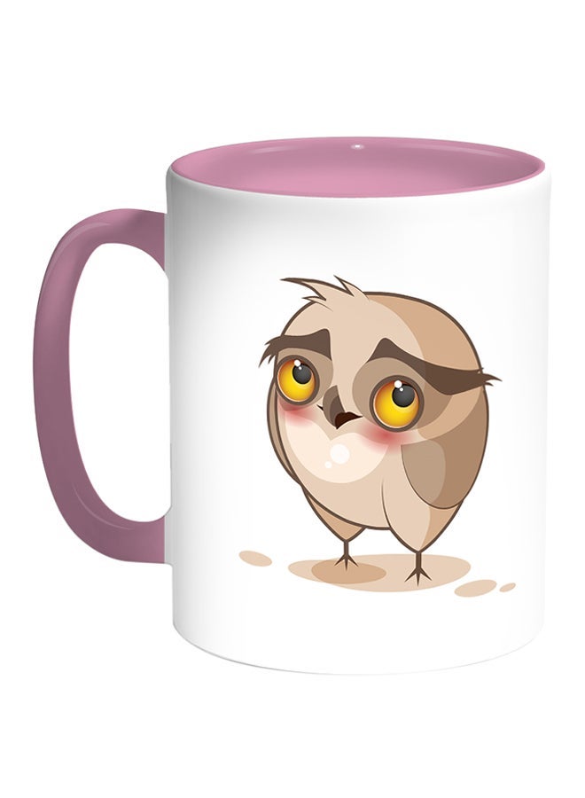 RYN Owl Printed Coffee Mug White/Pink 11ounce