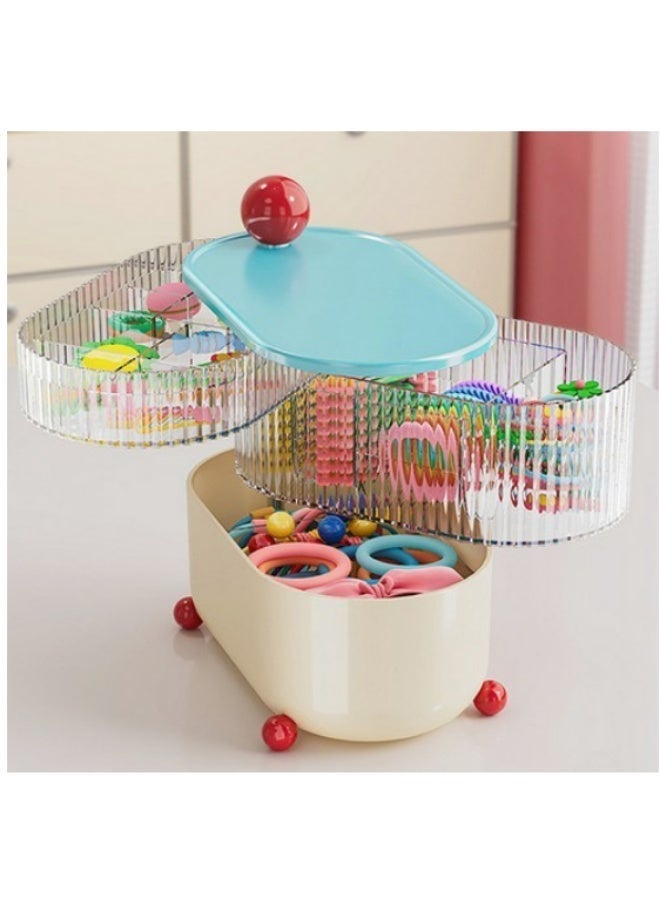 360-degree rotating 3-tier jewelry organizer with drawer and transparent cover, dustproof and waterproof, for storing accessories and cosmetics easily and stylishly. - Image 1