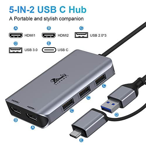 LIONWEI USB 3.0 to Dual HDMI Docking Station for Windows & macOS, USB C Adapter 2 Monitor Splitter for MacBook Pro/Air/M1/M2/Dell/HP/Lenovo/Surface - Image 4
