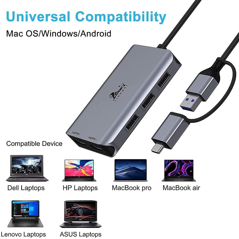LIONWEI USB 3.0 to Dual HDMI Docking Station for Windows & macOS, USB C Adapter 2 Monitor Splitter for MacBook Pro/Air/M1/M2/Dell/HP/Lenovo/Surface - Image 3