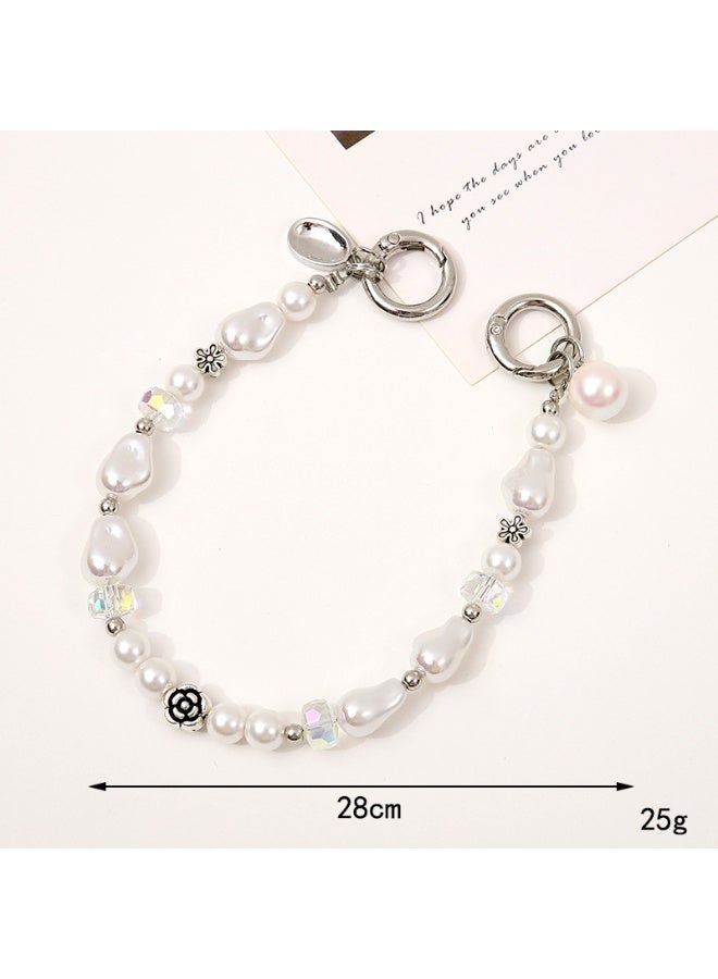 NIBEMINENT Beaded Phone Lanyard, Anti Lost Removable Wrist Strap, Natural Pearl Bracelet Pendant, Phone Keychain Lanyard