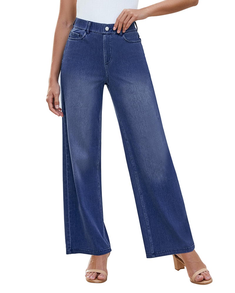 GRAPENT Blue Jeans for Women High Waist Womens Wide Leg Size 8 Fall Trendy Sweatpant Knit Jeans, Bright Cobalt Blue, M, US Size 8 to 10 - Image 1