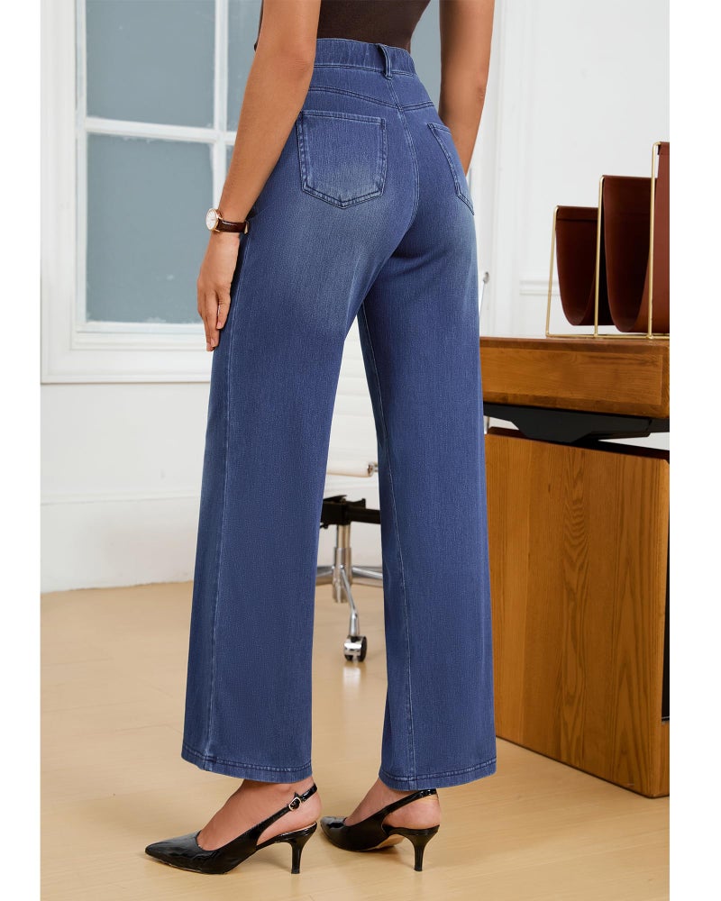 GRAPENT Blue Jeans for Women High Waist Womens Wide Leg Size 8 Fall Trendy Sweatpant Knit Jeans, Bright Cobalt Blue, M, US Size 8 to 10 - Image 3