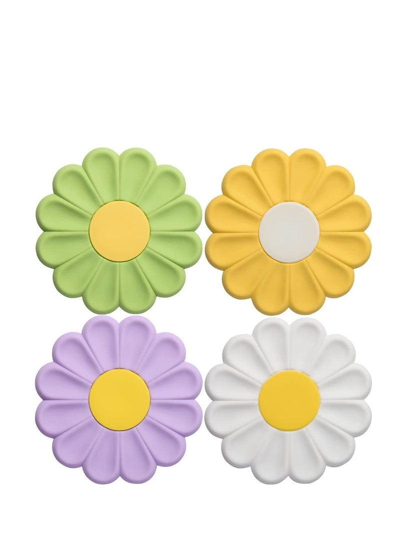 Excefore حصائر سيليكون لحماية الأواني بتصميم زهرة لطيف مقاومة للحرارة غير قابلة للانزلاق وسادة ساخنة من السيليكون درجة طعام خالية من BPA قوائم مشروبات لحماية الأطباق الساخنة أكواب قهوة هدايا 4 قطع - Image 1