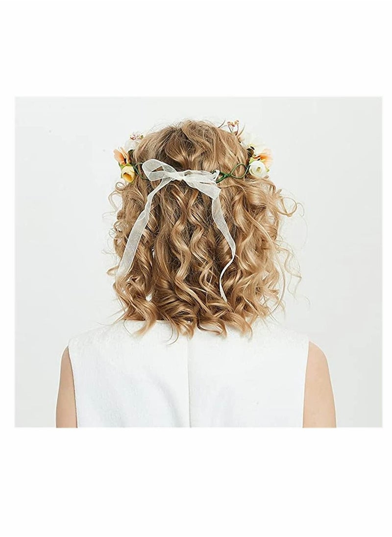 KASTWAVE Sunflower and Rose Simulation Headdress, Boho Flower Headband Hair Wreath Floral Garland Crown Halo Headpiece with Ribbon Wedding Festival Party, Bridal Wreath Boutique Headdress  - Image 5