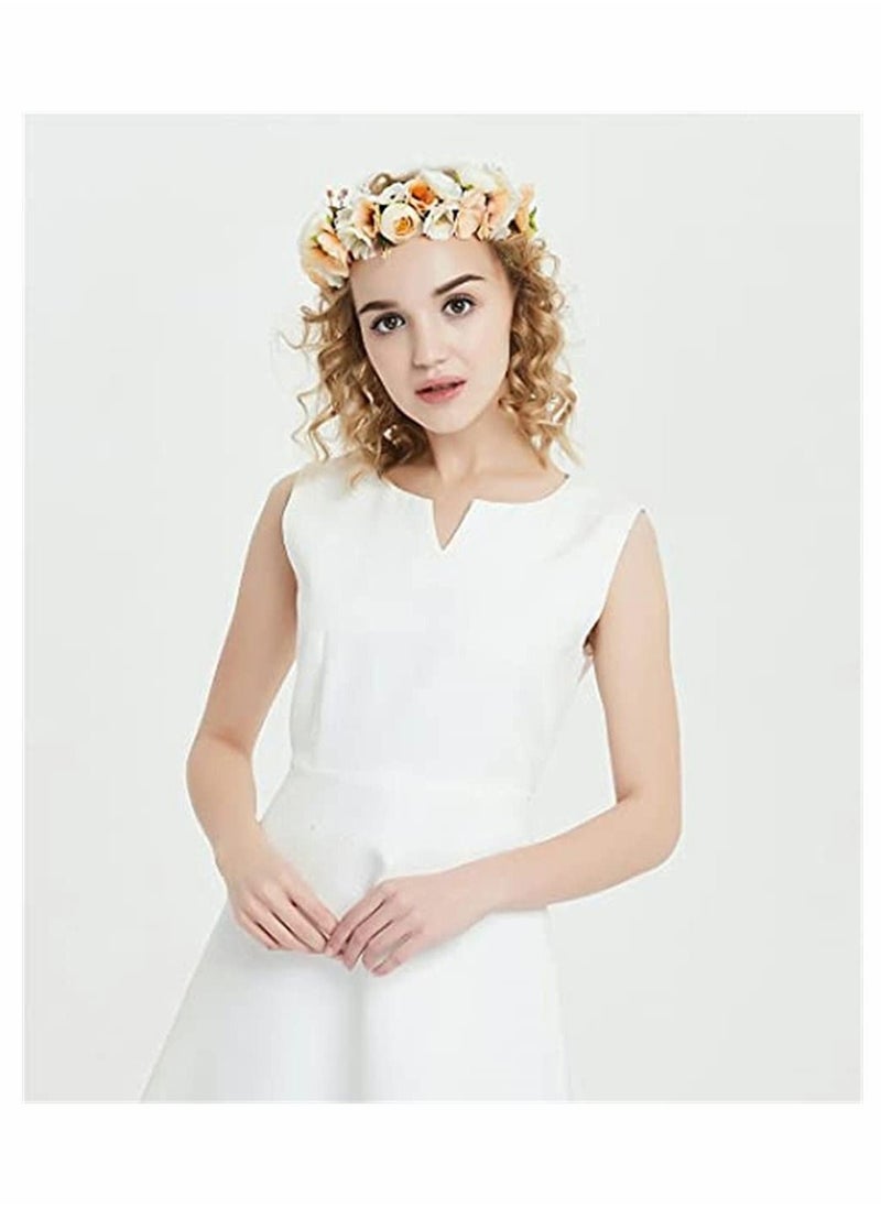 KASTWAVE Sunflower and Rose Simulation Headdress, Boho Flower Headband Hair Wreath Floral Garland Crown Halo Headpiece with Ribbon Wedding Festival Party, Bridal Wreath Boutique Headdress  - Image 3