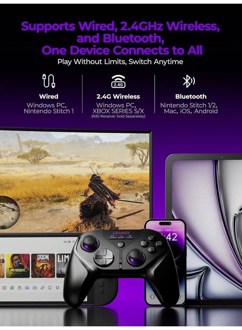 LEADJOY Professional Gamepad Leadjoy Xeno Plus Wireless Game Controller + Joystick Caps and Motion Caps Set #2 for Nintendo Switch/Switch 2, PC, Android & iOS with TMR Joysticks, Hall Effect & Tactile Dual Triggers, 6-Axis Gyro, 4 Back Paddles, 1000Hz Polling Rate, 1000mAh Battery, Smart Start-Stop Charging Dock - Image 2