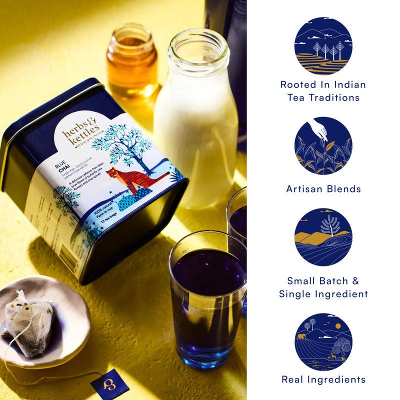 Herbs & Kettles Blue Chai Boba Kit | Butterfly Pea Flower Chai with Ginger, Cardamom, Cloves & Cinnamon + Chewy Tapioca Pearls | Complete DIY Caffeine-Free Bubble Tea Kit with Reusable Straws | - Image 5