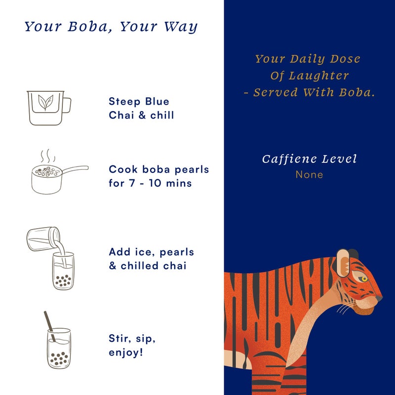 Herbs & Kettles Blue Chai Boba Kit | Butterfly Pea Flower Chai with Ginger, Cardamom, Cloves & Cinnamon + Chewy Tapioca Pearls | Complete DIY Caffeine-Free Bubble Tea Kit with Reusable Straws | - Image 4