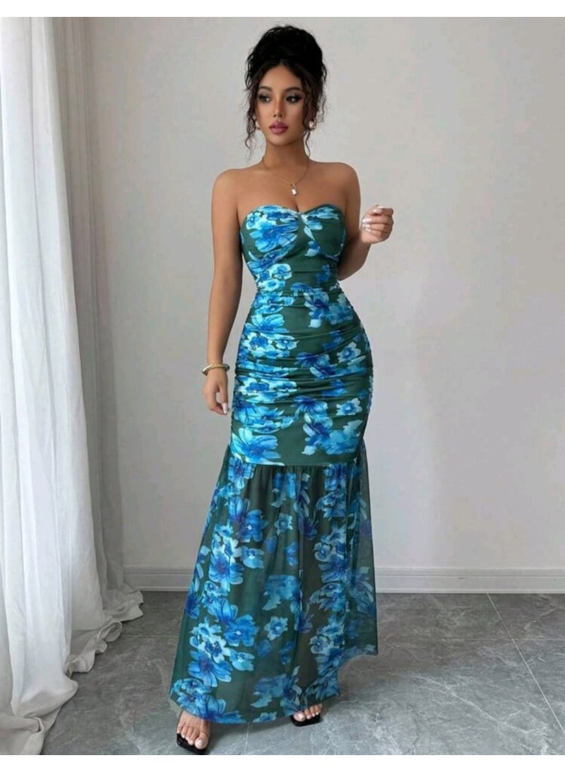 SHEINStandard Size Fitted Ruched Tube Dress, Elegant - Image 4