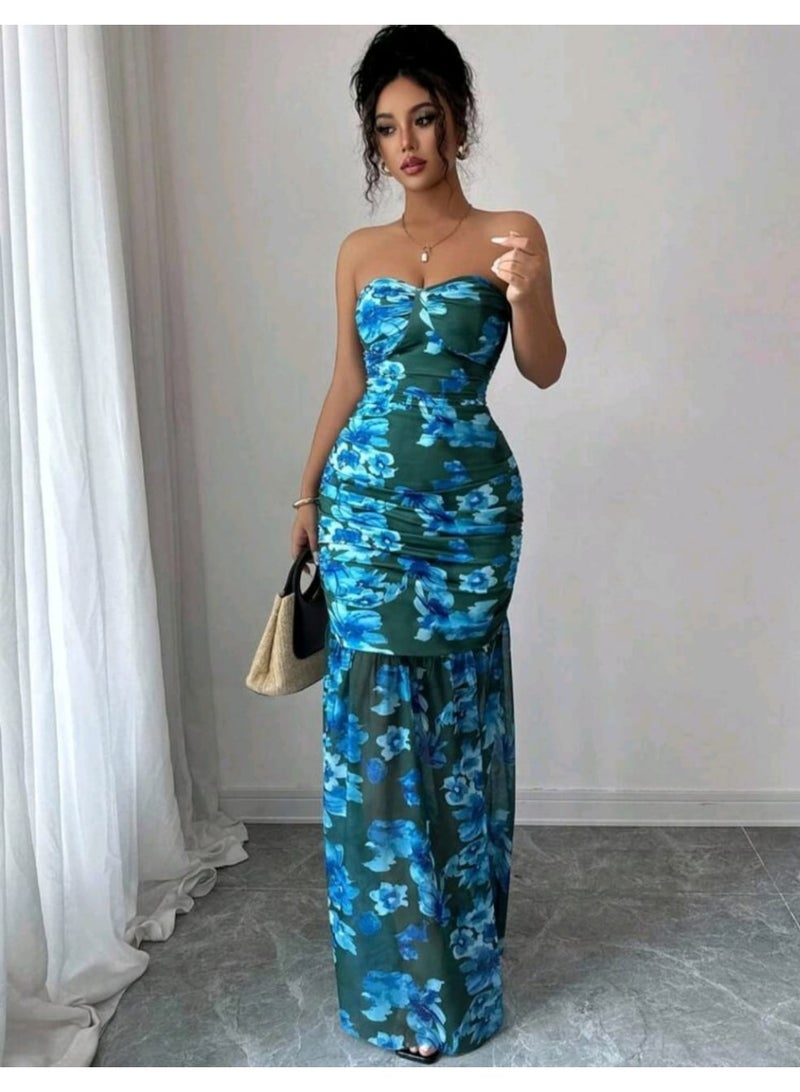 SHEINStandard Size Fitted Ruched Tube Dress, Elegant - Image 2