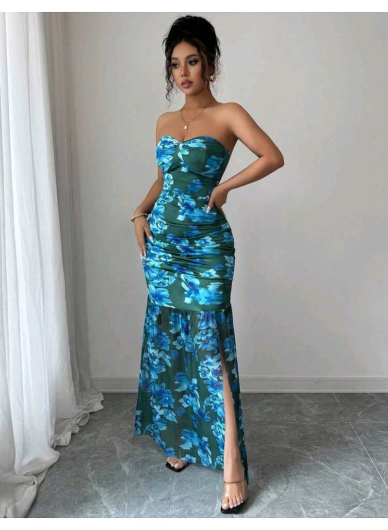 SHEINStandard Size Fitted Ruched Tube Dress, Elegant - Image 1