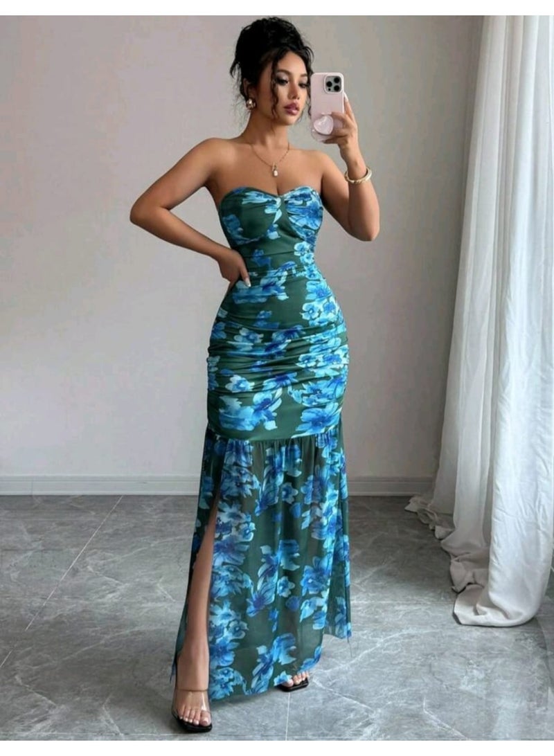 SHEINStandard Size Fitted Ruched Tube Dress, Elegant - Image 3