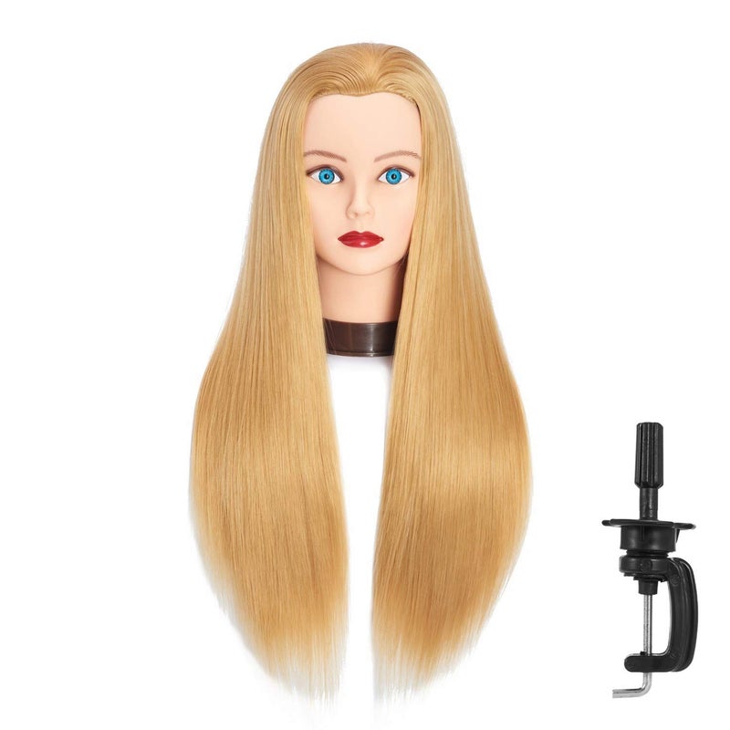 Headfix 2628 Long Hair Mannequin Head Synthetic Fiber Hair Hairdresser Practice Styling Training Head Cosmetology Manikin Doll Head with Clamp 6F1919W2720