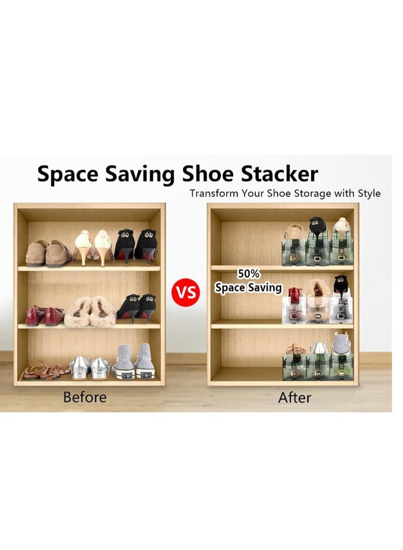Generic Elegant Shoe Organizer Stackable Display Rack for Closet with 3 Adjustable Levels Transparent Green 4 Pack Innovate Your Space  - Image 2