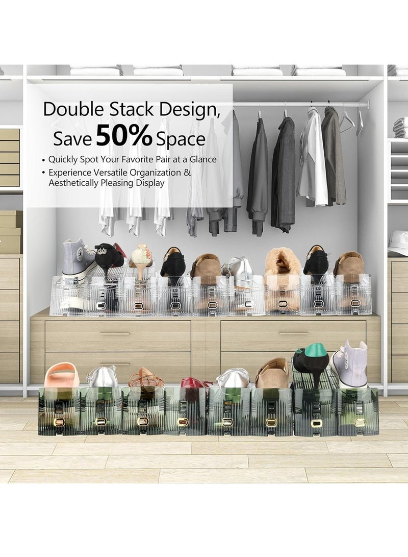Generic Elegant Shoe Organizer Stackable Display Rack for Closet with 3 Adjustable Levels Transparent Green 4 Pack Innovate Your Space  - Image 3