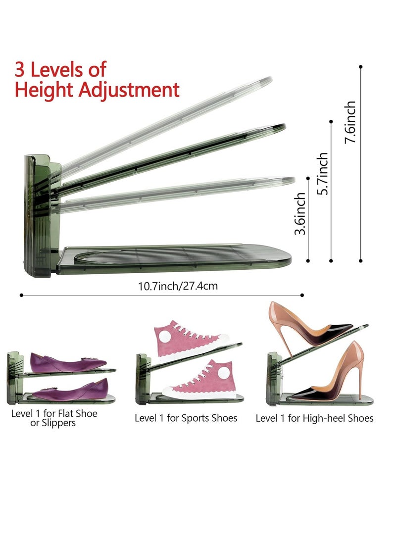 Generic Elegant Shoe Organizer Stackable Display Rack for Closet with 3 Adjustable Levels Transparent Green 4 Pack Innovate Your Space  - Image 4