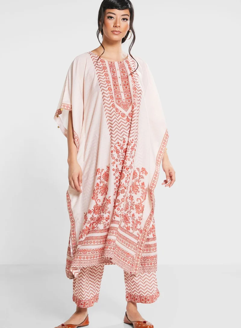 Biba Printed Kimono Kurti & Pants Set