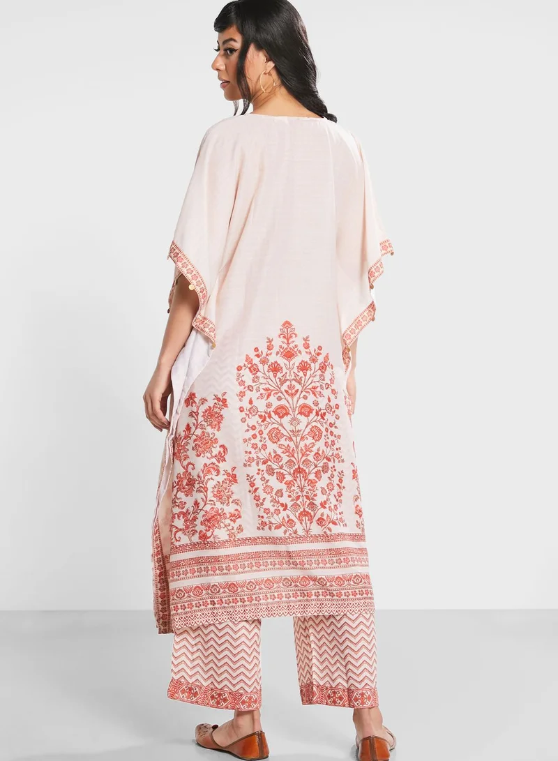 Biba Printed Kimono Kurti & Pants Set