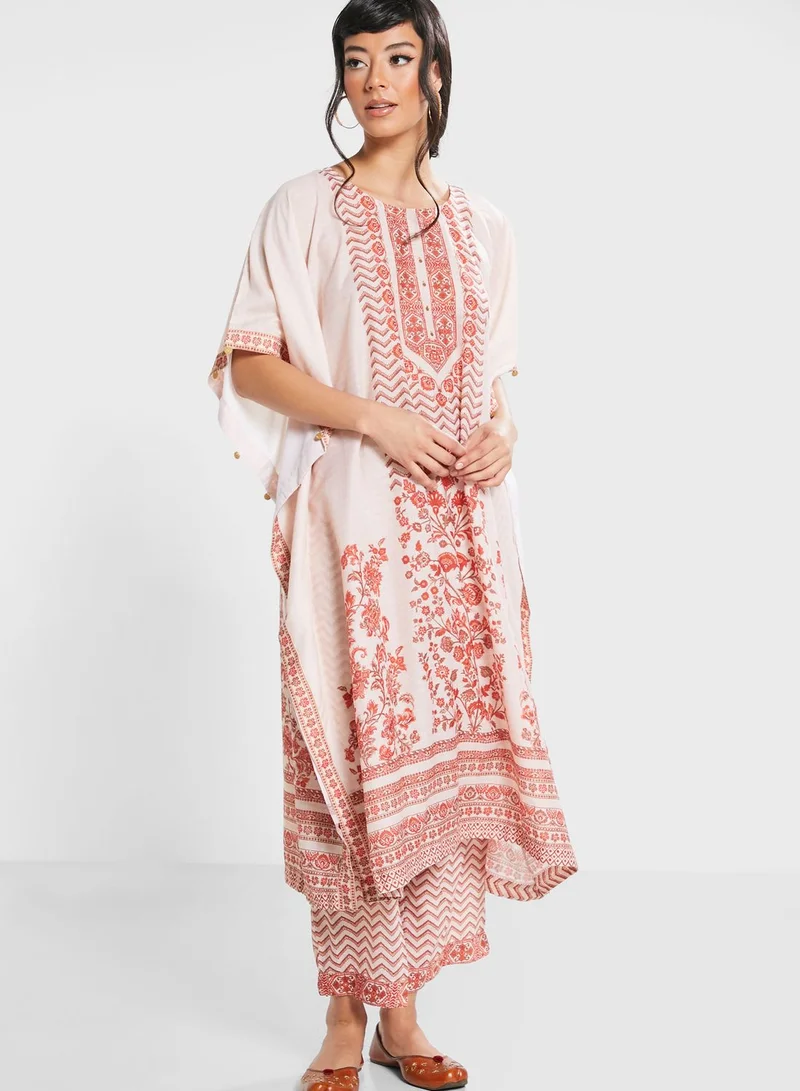Biba Printed Kimono Kurti & Pants Set
