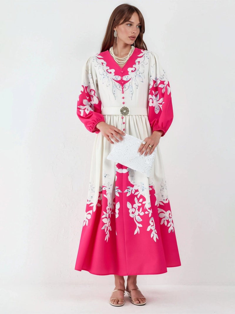 Jennyfer Floral Maxi Dress with V-Neck and Button Detail - Image 4