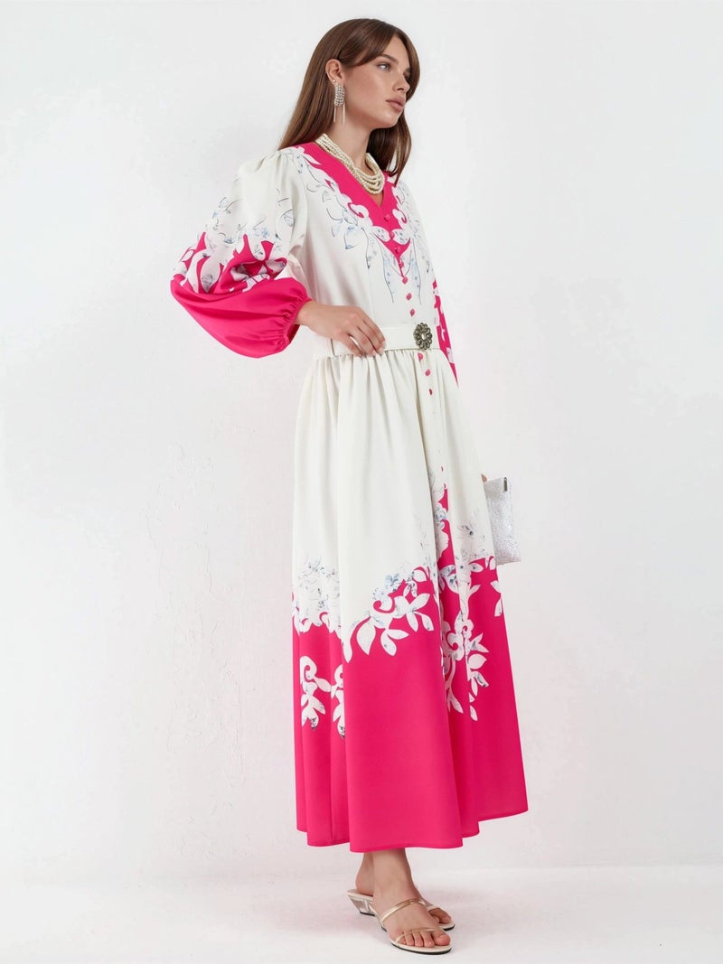 Jennyfer Floral Maxi Dress with V-Neck and Button Detail - Image 2
