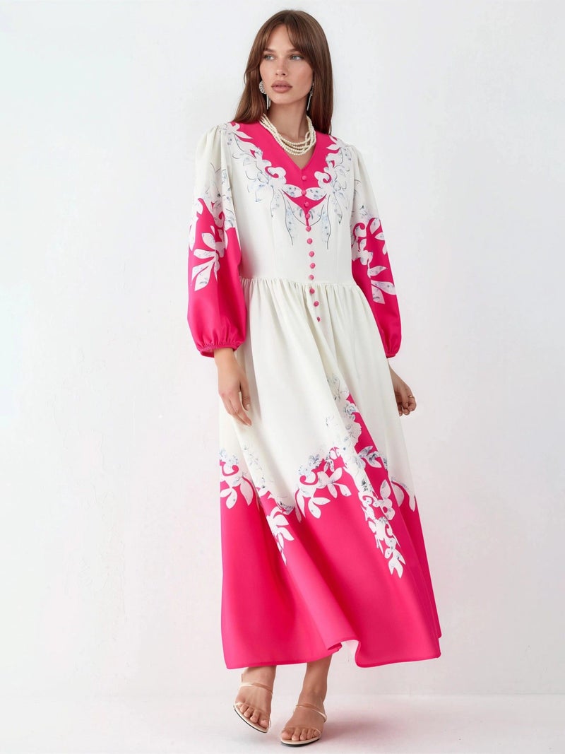 Jennyfer Floral Maxi Dress with V-Neck and Button Detail - Image 5