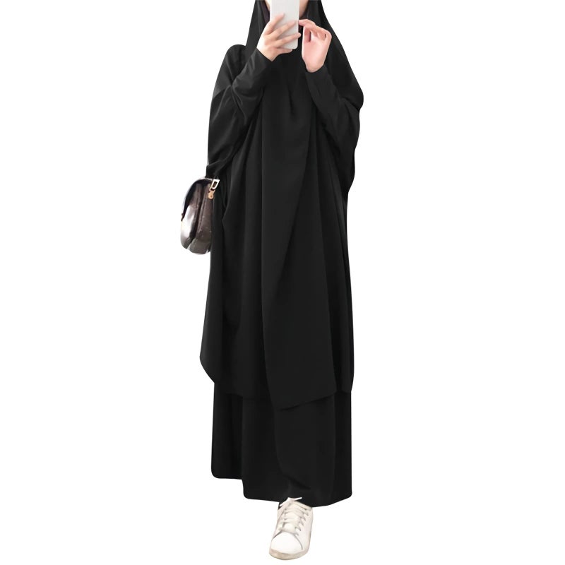 FPOVFPO Womens Muslim Abaya Solid 2 Piece Prayer Dress Islamic Maxi Kaftan with Hijab Dubai Full Length Dress - Image 2