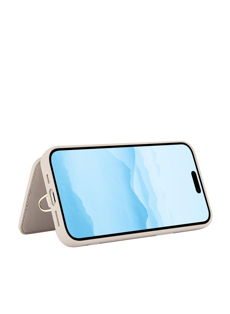 غلاف هاتف iPhone 16 Pro Max، محفظة مع حامل بطاقات، تصميم زهور لطيف، حقيبة هاتف للنساء من جلد PU مغناطيسي مع مساندة للوقف وحماية من الصدمات، مع شريطة معصم، بحجم 6.9 بوصة (بيج) - Image 4