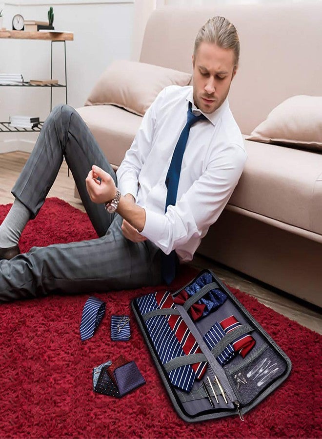 Modoker Mens Gift Tie Case for Travel Necktie Carrier Organizer Bag Storage Cufflinks and Suit Accessories,Blue - Image 5