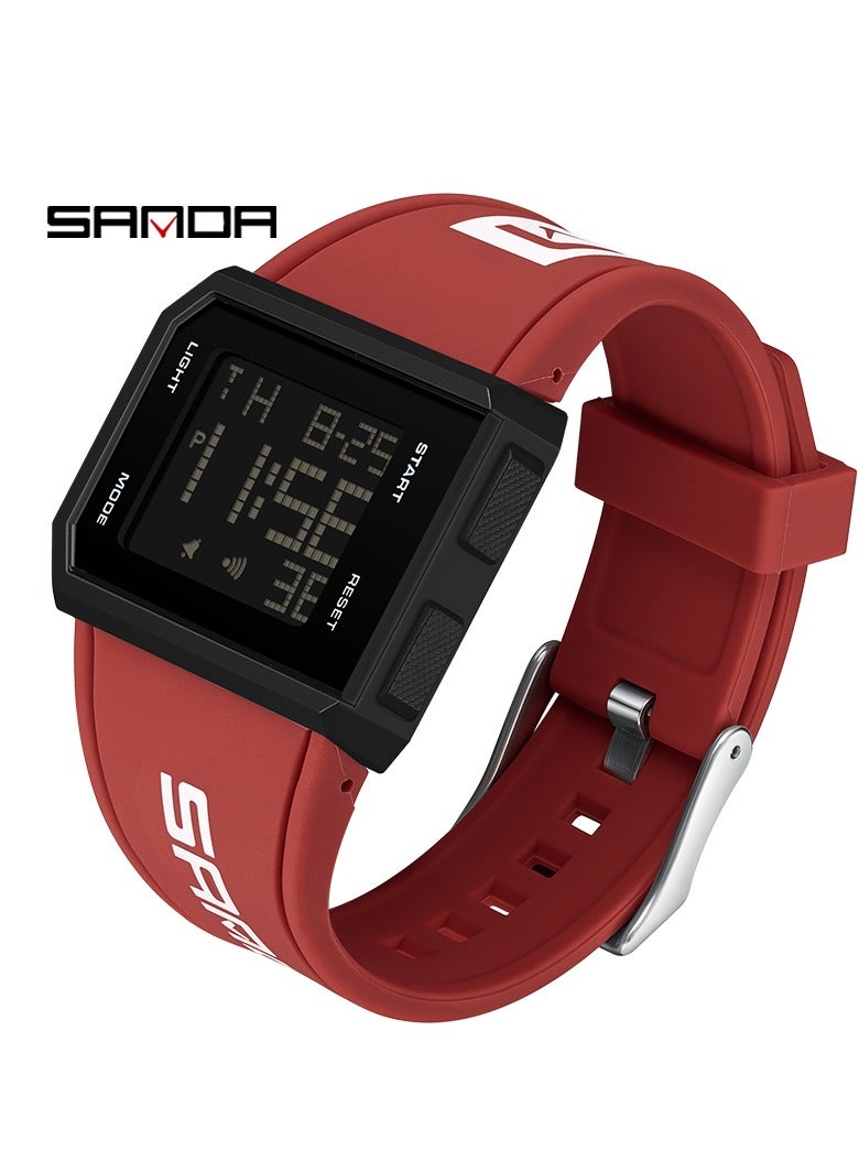Sanda Men Digital Watch, Multi Functional Square Sports Watch, Comfortable Waterproof Glow Wristwatch, Shock Resistant Military LED Casual Watch For Daily Wear, Events And Festivals, (1pc, Red) - Image 1