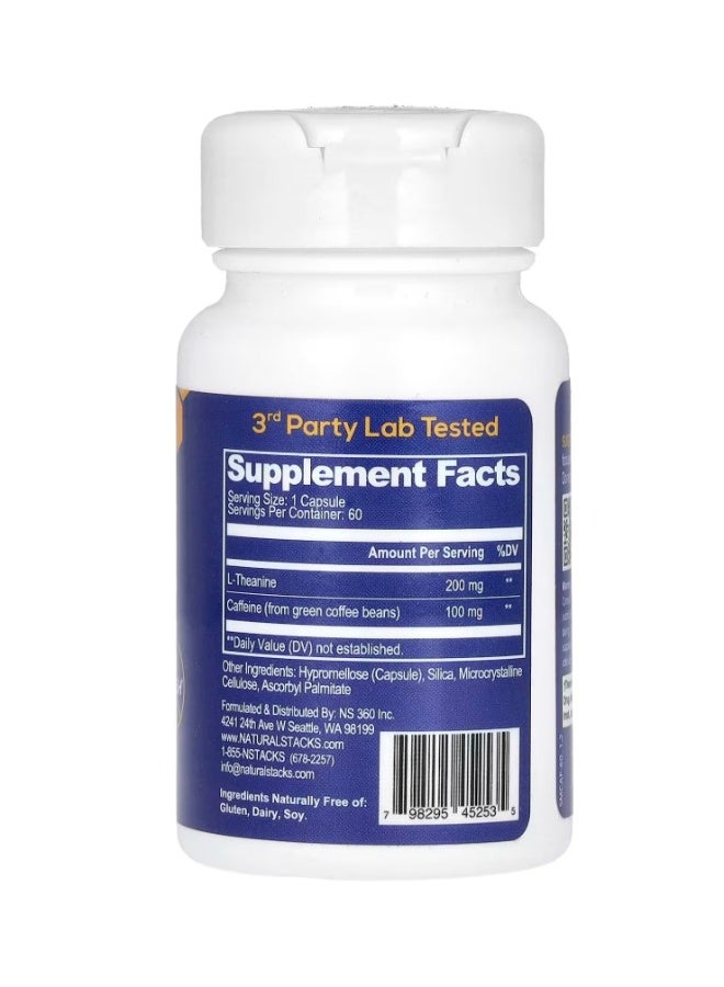Natural Stacks ستاكز الطبيعية، كافيين ذكي مع L-ثيانين، 60 كبسولة نباتية - Image 2
