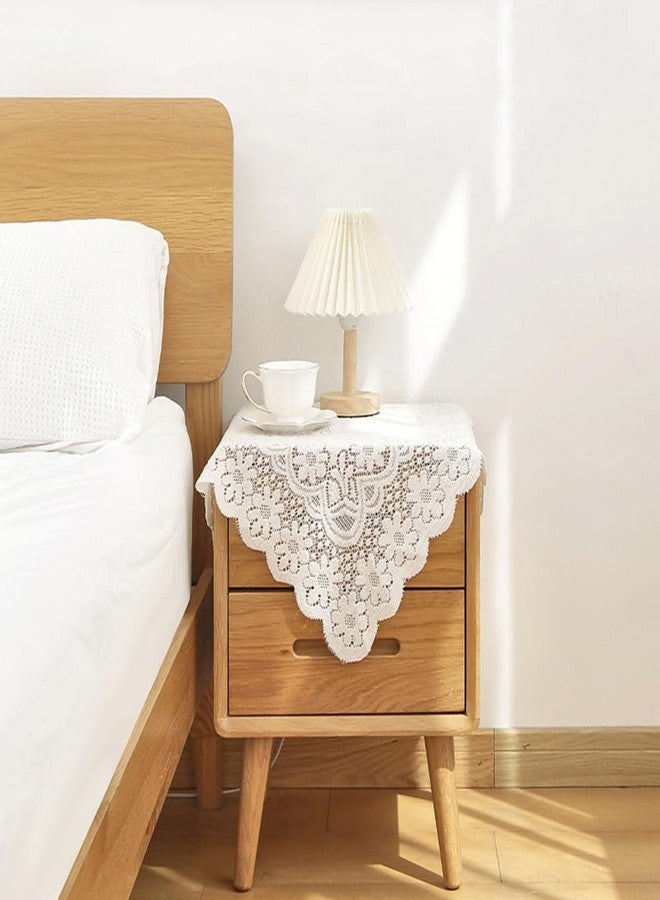 Huierxun Cotton White Lace Small Square Tablecloth 24 x 24 Inch Embroidered Table Cloth Shabby Chic Wedding Baby Shower Table Cover for Nightstand End Bedside Tables Tabletop Decoration(White,24"x24") - Image 2