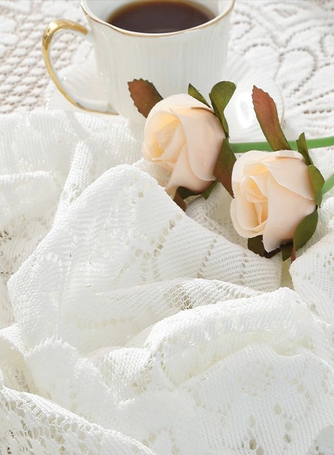 Huierxun Cotton White Lace Small Square Tablecloth 24 x 24 Inch Embroidered Table Cloth Shabby Chic Wedding Baby Shower Table Cover for Nightstand End Bedside Tables Tabletop Decoration(White,24"x24") - Image 5