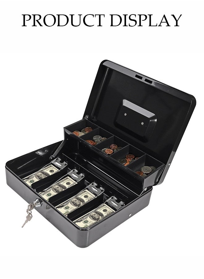 DUNISO Cash Box with Key Lock，Money Box with Money Tray and 5 Compartments, Children's Deposit Box, Convenience Store Safe，Spring Loaded，Lock Safe Box for Office Small Business,Black  - Image 5