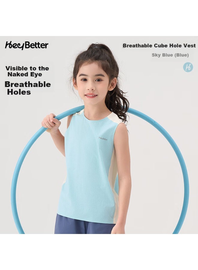 Heybetter Kids T-shirt Vest Breathable Rubik's Cube Summer Thin Moisture-wicking Quick-dry Boys Girls Baby Light Blue 120 - Image 4