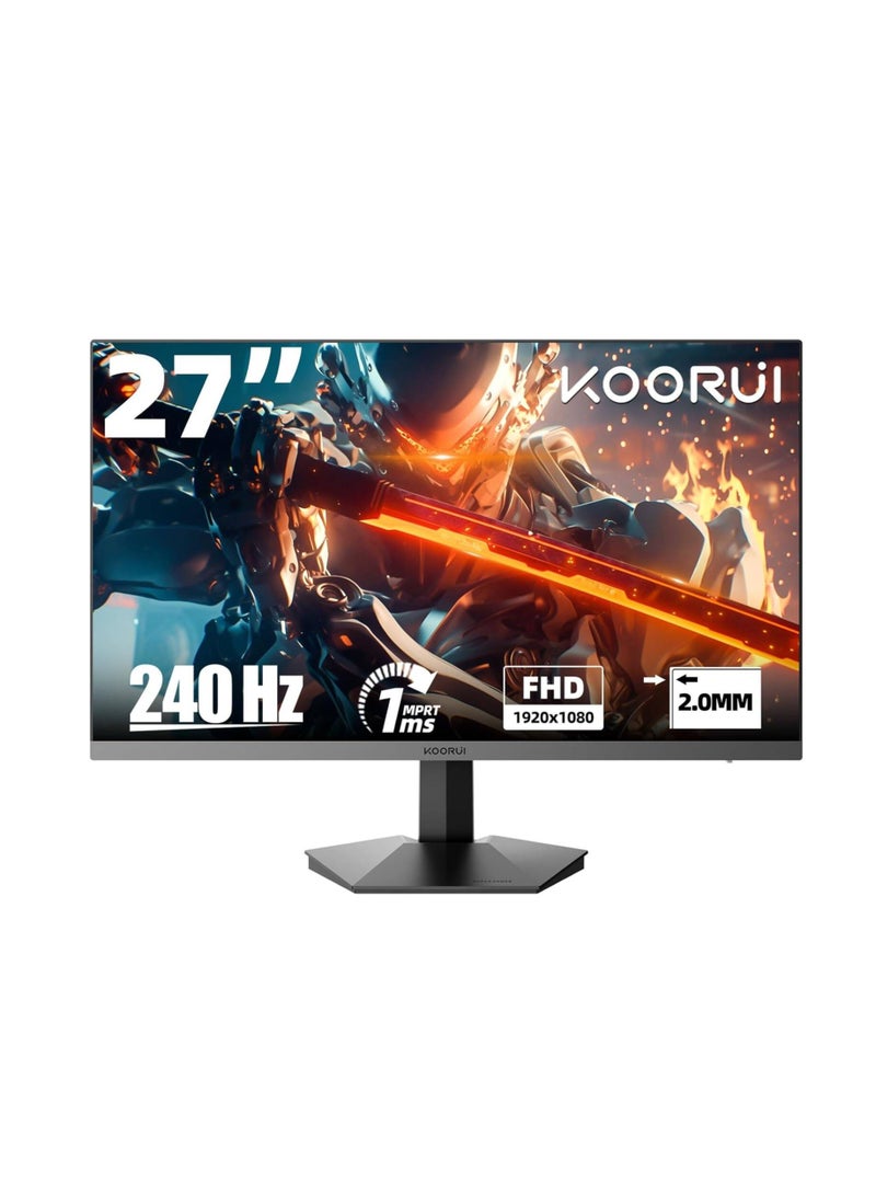 KOORUI KOORUI GN02 27" FHD VA Gaming Monitor 240hz Refresh Rate, 1ms Response Time, DCI-P3 90% Color Gamut, Adaptive Sync, 1920 x 1080, HDMI, DisplayPort, Black | GN02  - Image 1