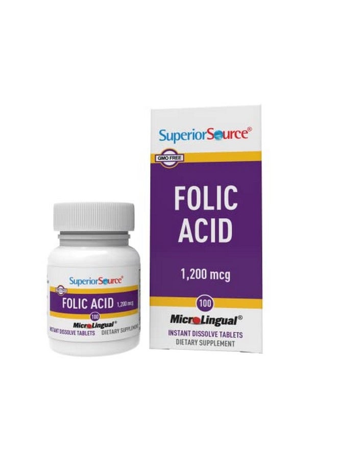 Superior Source Folic Acid Vitamin B9 1200 Mcg Sublingual Instant Dissolve Tablets Under Tongue Melts 100 Count  - Image 1