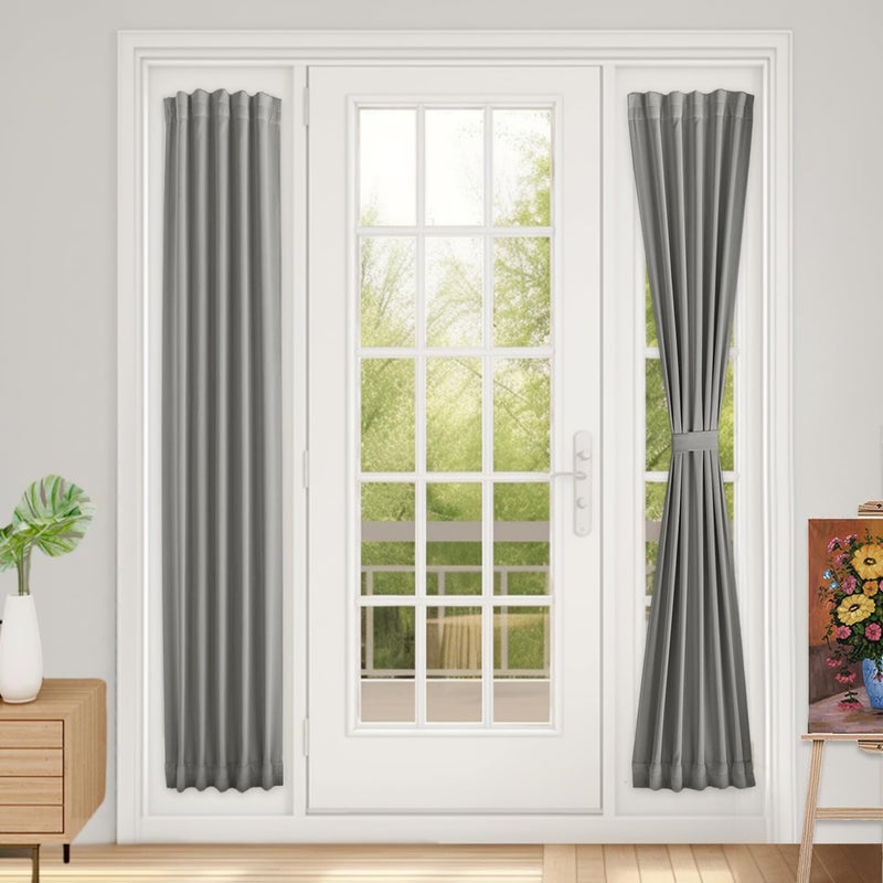 Vatge Sidelight Curtains For Front Door Privacy  12 Inch Wide Narrow Window Curtains For Side Door  1 Panel  W12 X L72  Silver Grey - Image 1