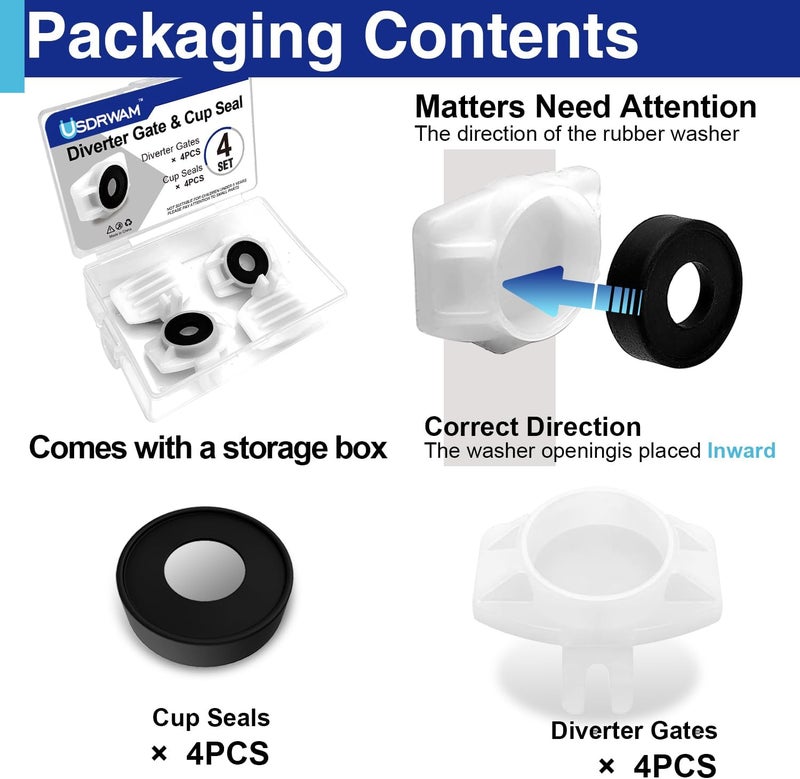 Usdrwam 4 Pcs Tub Spout Diverter Repair Kit for Moen 101237, Includes Cup Seal and Diverter Gate - Image 3