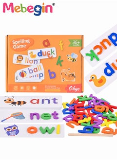MEBEGIN Wooden Reading Alphabet Spelling Games with 28 Cards Letter Words Puzzle for Kids Montessori Spinning Alphabet Learning Toy for Preschool Boys Girls  - Image 1