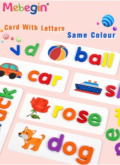 MEBEGIN Wooden Reading Alphabet Spelling Games with 28 Cards Letter Words Puzzle for Kids Montessori Spinning Alphabet Learning Toy for Preschool Boys Girls  - Image 5
