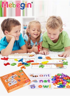 MEBEGIN Wooden Reading Alphabet Spelling Games with 28 Cards Letter Words Puzzle for Kids Montessori Spinning Alphabet Learning Toy for Preschool Boys Girls  - Image 2