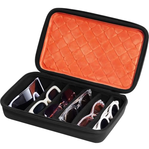 Procase منظم نظارات السفر بغطاء صلب من بروكيس، حقيبة نظارات محمولة متعددة للسفر مع 6 فواصل قابلة للتعديل، صندوق تخزين نظارات للرحلات للرجال والنساء - 7 فتحات، برتقالي وأسود - Image 1